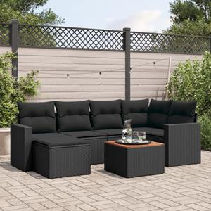 VidaXL 7-delige Loungeset met kussens poly rattan zwart