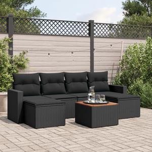 VidaXL 7-delige Loungeset met kussens poly rattan zwart