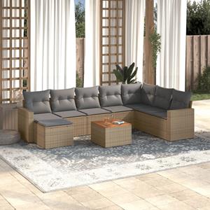 VidaXL 9-delige Loungeset met kussens poly rattan beige