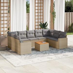 VidaXL 10-delige Loungeset met kussens poly rattan beige