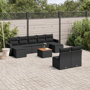 VidaXL 10-delige Loungeset met kussens poly rattan zwart