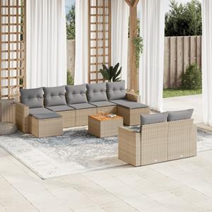 VidaXL 10-delige Loungeset met kussens poly rattan beige