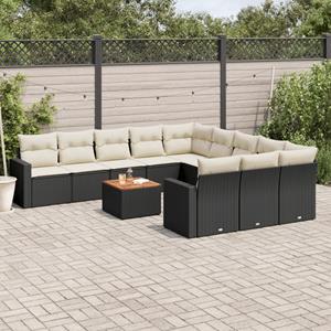 VidaXL 12-delige Loungeset met kussens poly rattan zwart