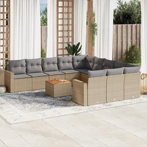 VidaXL 12-delige Loungeset met kussens poly rattan beige