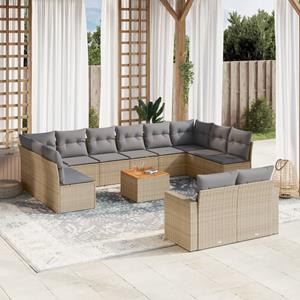 VidaXL 13-delige Loungeset met kussens poly rattan beige