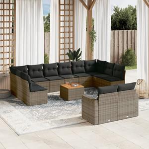 VidaXL 13-delige Loungeset met kussens poly rattan grijs