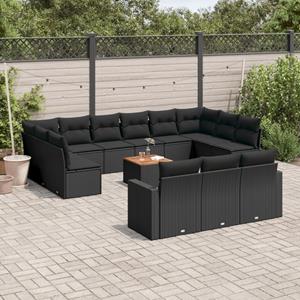 VidaXL 14-delige Loungeset met kussens poly rattan zwart