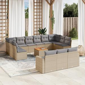 VidaXL 14-delige Loungeset met kussens poly rattan beige