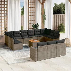 VidaXL 14-delige Loungeset met kussens poly rattan grijs