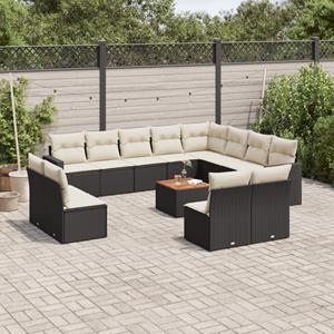 VidaXL 13-delige Loungeset met kussens poly rattan zwart