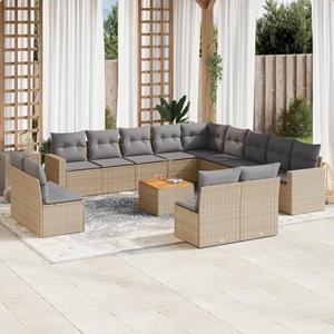 VidaXL 14-delige Loungeset met kussens poly rattan beige