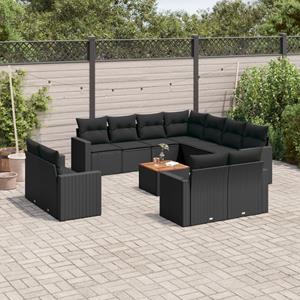 VidaXL 12-delige Loungeset met kussens poly rattan zwart