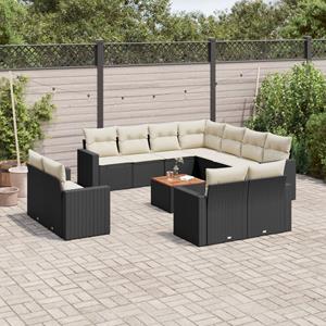 VidaXL 12-delige Loungeset met kussens poly rattan zwart