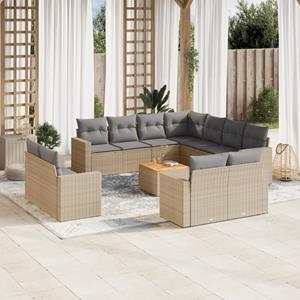 VidaXL 12-delige Loungeset met kussens poly rattan beige