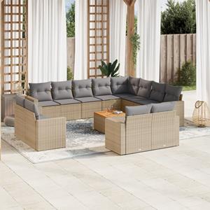 VidaXL 13-delige Loungeset met kussens poly rattan beige