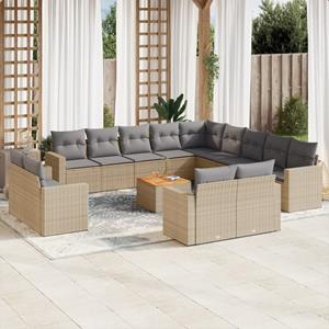 VidaXL 14-delige Loungeset met kussens poly rattan beige