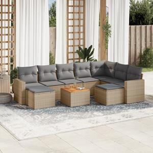 VidaXL 10-delige Loungeset met kussens poly rattan beige