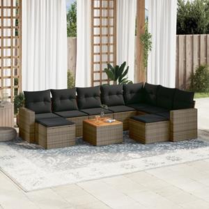 VidaXL 10-delige Loungeset met kussens poly rattan grijs