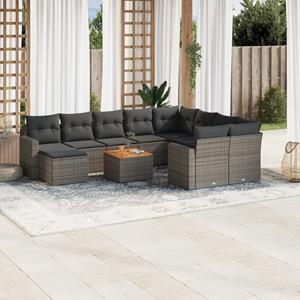 VidaXL 11-delige Loungeset met kussens poly rattan grijs