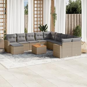 VidaXL 12-delige Loungeset met kussens poly rattan beige