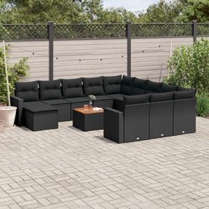 VidaXL 13-delige Loungeset met kussens poly rattan zwart