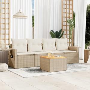 VidaXL 5-delige Loungeset met kussens poly rattan beige