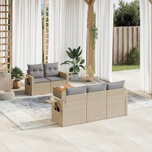 VidaXL 6-delige Loungeset met kussens poly rattan beige