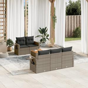 VidaXL 6-delige Loungeset met kussens poly rattan grijs