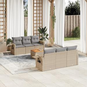 VidaXL 7-delige Loungeset met kussens poly rattan beige