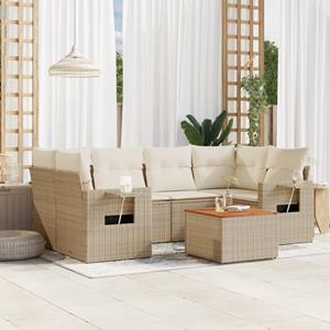 VidaXL 7-delige Loungeset met kussens poly rattan beige