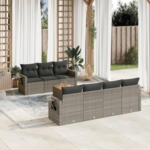 VidaXL 8-delige Loungeset met kussens poly rattan grijs