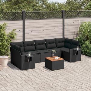 VidaXL 8-delige Loungeset met kussens poly rattan zwart