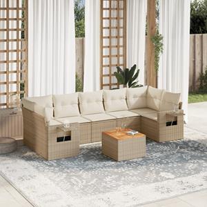 VidaXL 8-delige Loungeset met kussens poly rattan beige