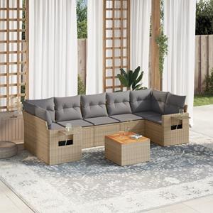 VidaXL 8-delige Loungeset met kussens poly rattan beige