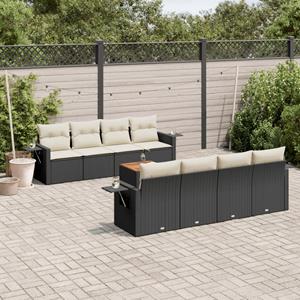 VidaXL 9-delige Loungeset met kussens poly rattan zwart