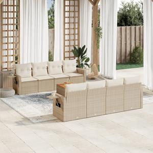 VidaXL 9-delige Loungeset met kussens poly rattan beige