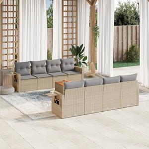 VidaXL 9-delige Loungeset met kussens poly rattan beige