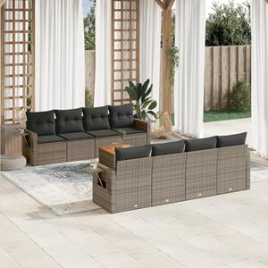 VidaXL 9-delige Loungeset met kussens poly rattan grijs