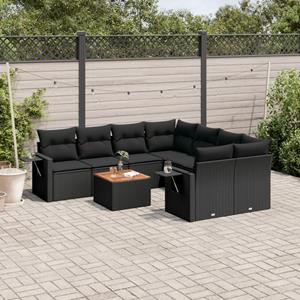 VidaXL 9-delige Loungeset met kussens poly rattan zwart