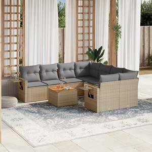 VidaXL 9-delige Loungeset met kussens poly rattan beige