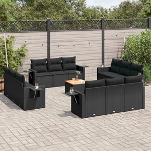 VidaXL 13-delige Loungeset met kussens poly rattan zwart