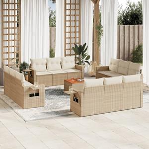 VidaXL 13-delige Loungeset met kussens poly rattan beige