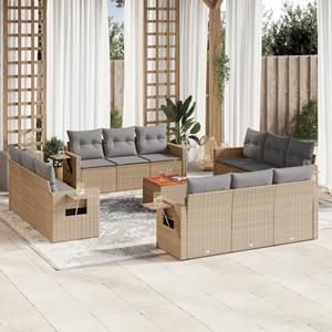 VidaXL 13-delige Loungeset met kussens poly rattan beige