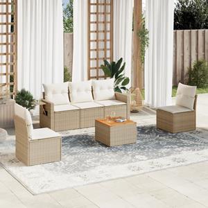 VidaXL 6-delige Loungeset met kussens poly rattan beige