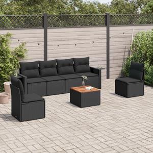 VidaXL 7-delige Loungeset met kussens poly rattan zwart