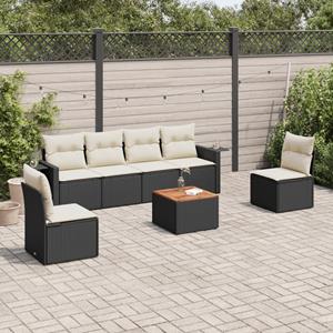 VidaXL 7-delige Loungeset met kussens poly rattan zwart