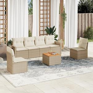 VidaXL 7-delige Loungeset met kussens poly rattan beige