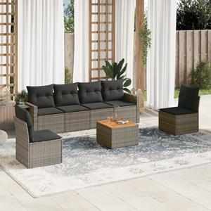 VidaXL 7-delige Loungeset met kussens poly rattan grijs