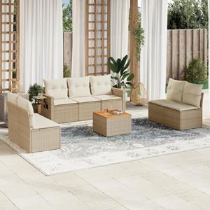 VidaXL 8-delige Loungeset met kussens poly rattan beige