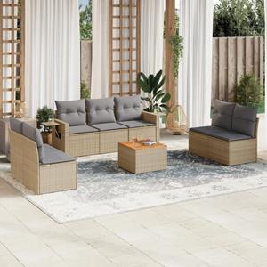 VidaXL 8-delige Loungeset met kussens poly rattan beige